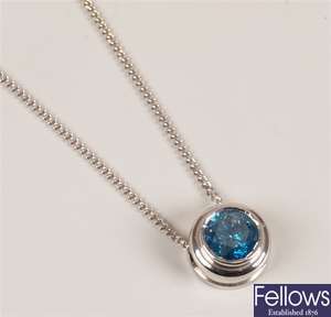 18ct white gold single stone blue diamond pendant