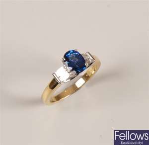 18ct gold sapphire and diamond ring, a central
