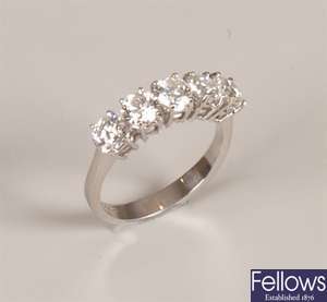 18ct white gold five stone diamond ring set round