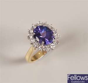 18ct gold tanzanite and diamond cluster ring with
