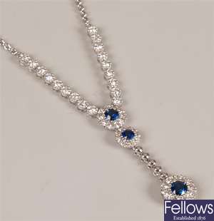 18ct white gold diamond and sapphire necklet