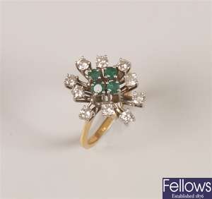 18ct gold emerald and diamond cluster ring with
