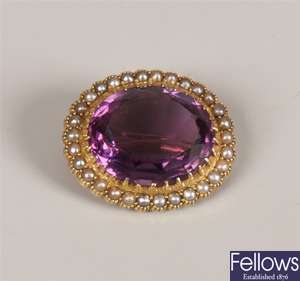 Victorian 15ct gold amethyst and seed pearl