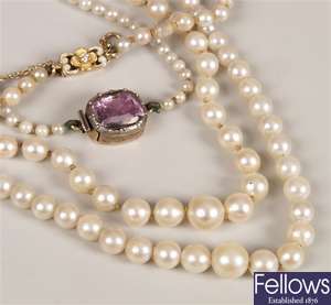 Two graduated single row cultured pearl necklets,