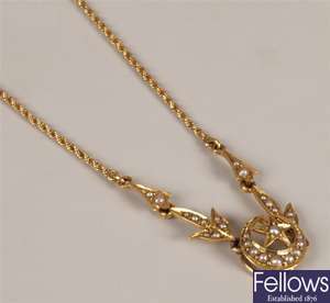 9ct gold seed pearl set necklet with central