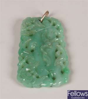 Jade carving in a tapered rectangular form