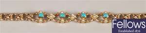 15ct gold turquoise and seed pearl set fancy link