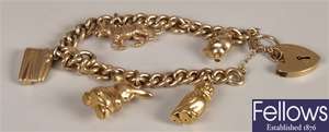 9ct gold curb link bracelet with padlock and five