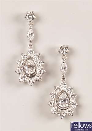 Pair of 18ct white gold diamond cluster dropper