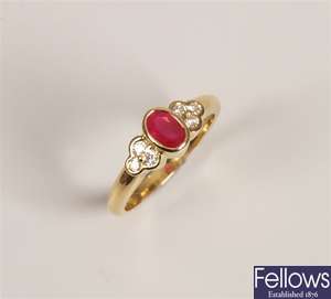 18ct gold ruby and diamond ring with a central