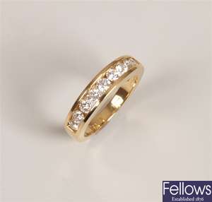 18ct gold nine stone diamond ring with channel