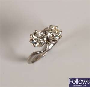 Two stone diamond crossover design ring set old