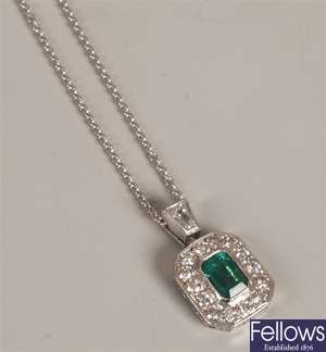 18k white gold emerald and diamond set cluster