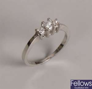 18ct white gold three stone diamond ring with
