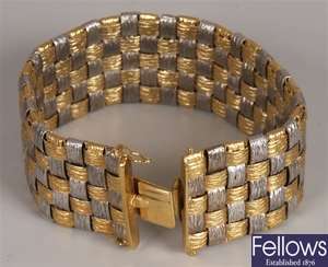 18ct bi-colour gold heavy bracelet in a woven