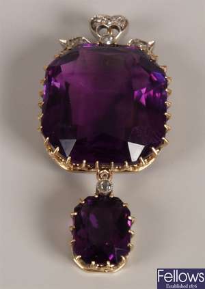 Late Victorian ornate diamond and amethyst set