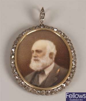 Edwardian diamond miniature portrait pendant