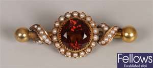 Victorian citrine and seed pearl set brooch