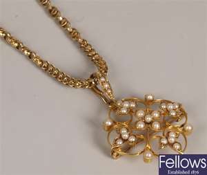 15ct gold ornate seed pearl set lozenge shape