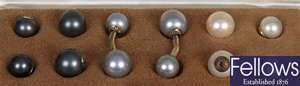A cased pair of cultured pearl set cufflinks,
