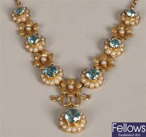 Zircon and seed pearl necklet with a central