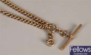 9ct gold graduated Albert chain with t-bar,