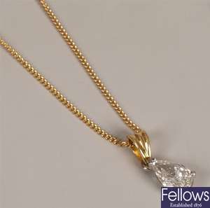 9ct gold single stone diamond pendant set a pear
