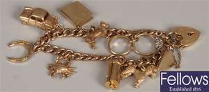 9ct rose gold curb link charm bracelet with