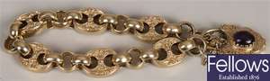 9ct gold ornate design bracelet, belcher link
