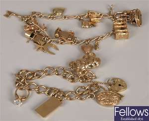 Two 9ct gold charms bracelets to include a curb