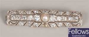 Diamond and cultured pearl Art Deco style bar