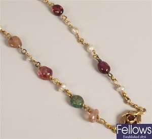 Multi coloured gem set bead necklet to include