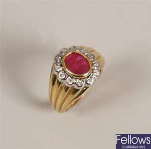18ct gold ruby and diamond set cluster ring, with