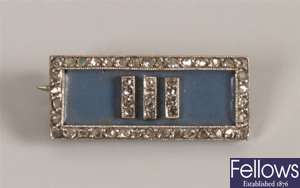 Platinum diamond set small rectangular brooch,