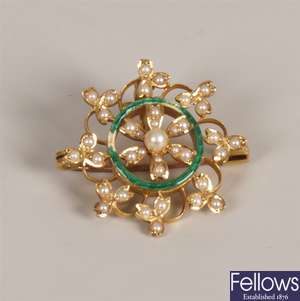 9ct gold seed pearl pendant in a foliate design