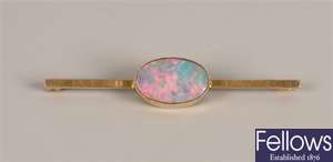 15ct gold opal set bar brooch, with a single rub