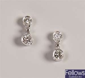 18ct white gold diamond stud earrings with two