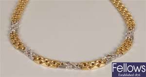 18ct gold diamond necklet in a brick link design