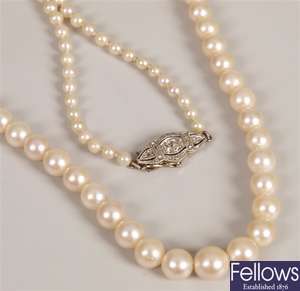 Single row graduated cultured pearl necklet with