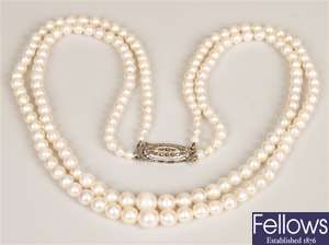 A double row graduated cultured pearl necklace.