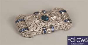 Art Deco style diamond and sapphire set brooch,