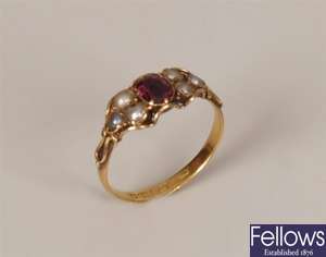 Early Victorian gold mounted garnet and pearl