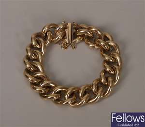 9ct gold solid curb link bracelet of 170gms. 8"