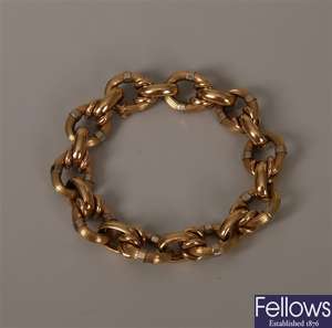 Bi-colour gold fancy belcher link bracelet, with
