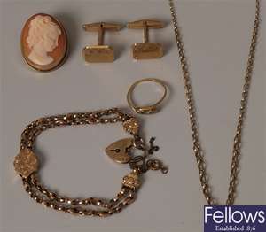 Five items, to include a pair of 9ct gold