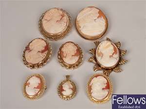 A collection of eight mounted oval shell cameos