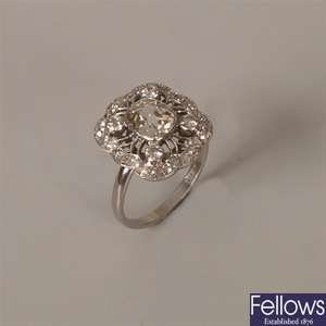 Art Nouveau Platinum diamond set cluster ring,