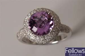 18k white gold amethyst and diamond cluster ring