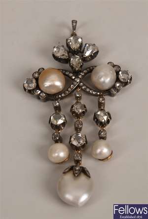 Diamond and pearl pendant - the silver fronted