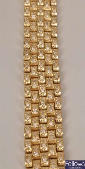 14k gold diamond bracelet in a brick link design
